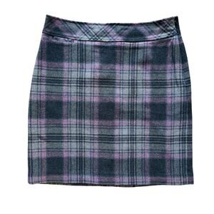 L.L. Bean tartan plaid wool blend skirt Sz 14 Purple pencil preppy academia